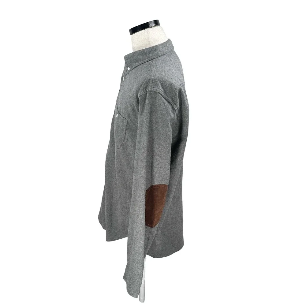 J. Crew Mens XL‎ Gray Cotton Wool Elbow Patch Button Flannel Shirt Long Sleeve